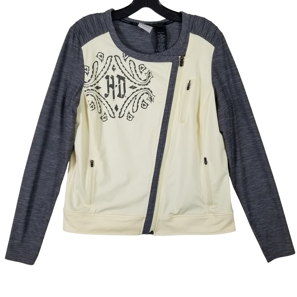 Harley-Davidson Performance Womens Asymmetrical‎ Zip Jacket Cream Gray Large